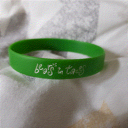 a green rubber wristband with bears in trees engraved on it in white, in the same style as the stickers.